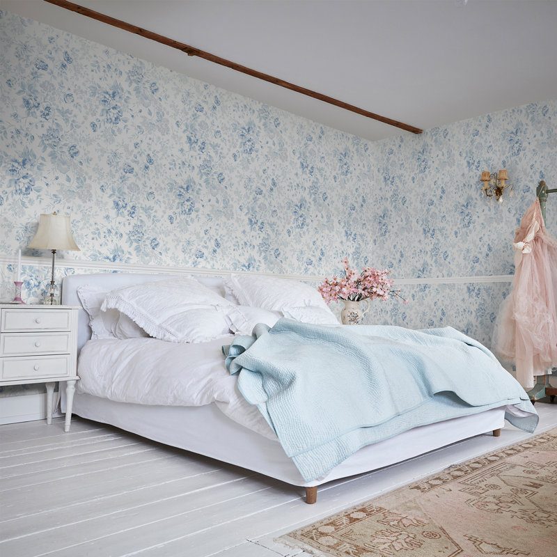 Rachel Ashwell Romantic Rose Pink Wallpaper, Blue