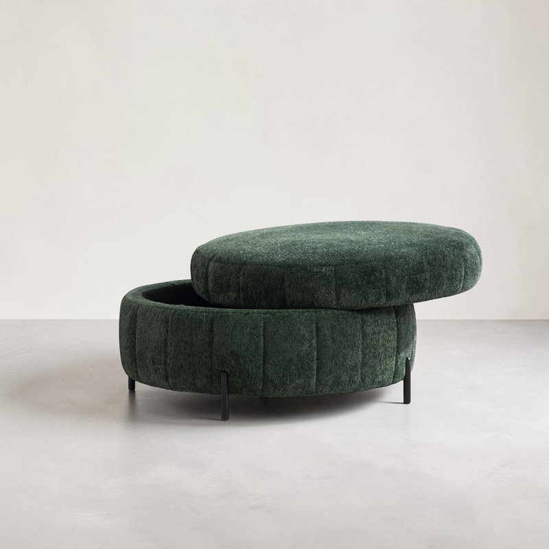 Upholstered  Storage Ottoman, Green Chenille