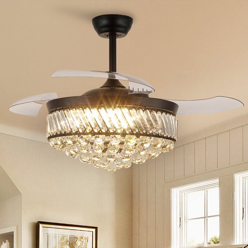 Ventilateur de plafond 48 "à intensité variable avec lumières DEL et télécommande, Noir