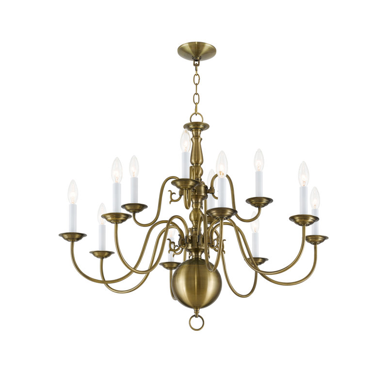 Lustre style chandelier 12 lumières Benedetto, Laiton antique