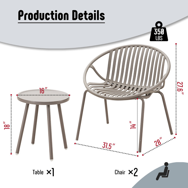 Patio Furniture Set, 3 Piece Resin Weave Seating Group with Table and 2 Resin Chairs, Outdoor Conversation Set for Garden