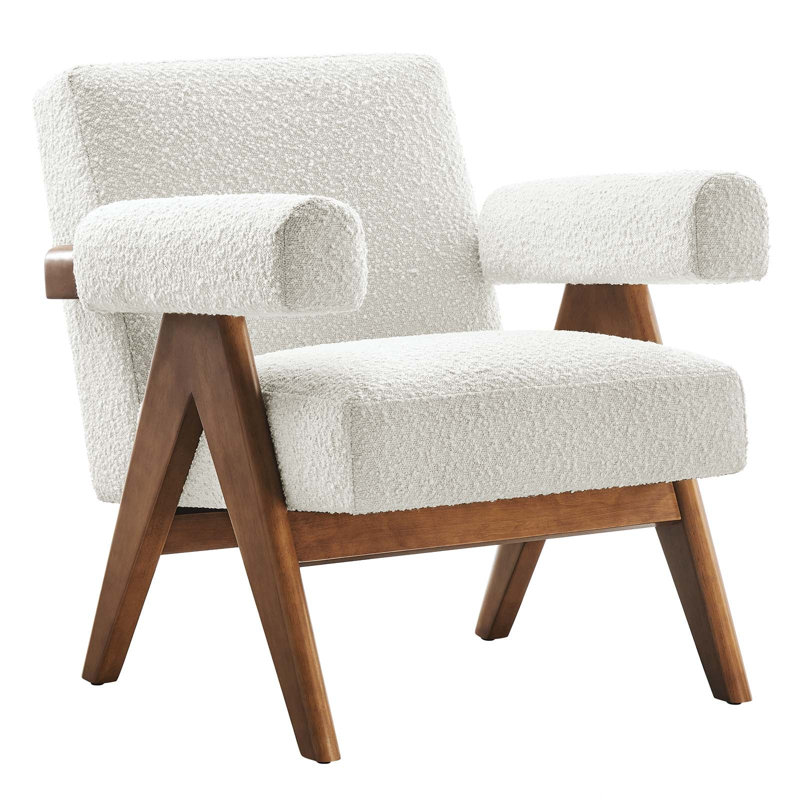 Lyra Boucle Fabric Armchair in Ivory, Ivory Boucle