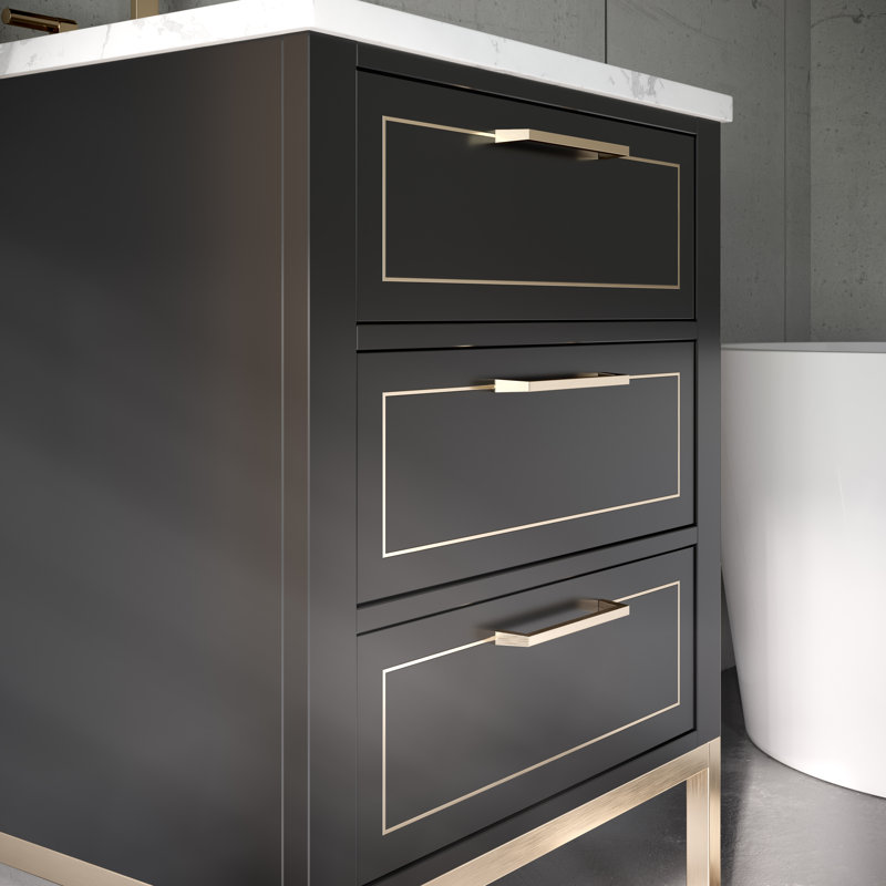 Markham 24'' W Single Vanity, Midnight Black, Carrara Marble, Satin Brass