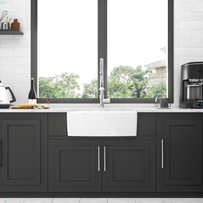 White Farmhouse Sink - 24 Inch White Kitchen Sink Ceramic Arch Edge Apron Front Single Bowl Farm Kitchen Sinks