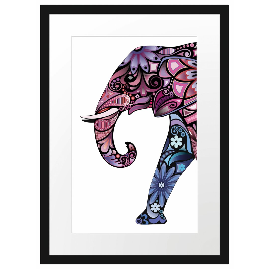 Gerahmtes Poster Elefant mit Ornamenten