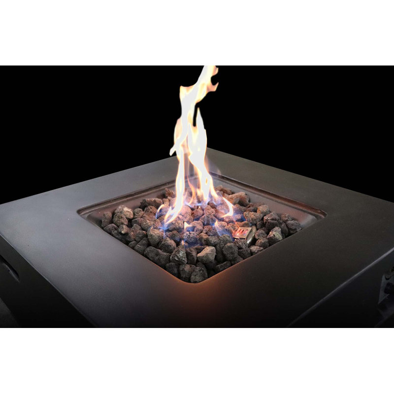 Hartwin Square Concrete Smokeless Fire Pit Table with Lid, Charcoal