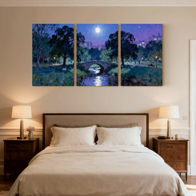 Ensemble de 3 impressions sur toile Scènes de nuit, H 36 po x l 72 po