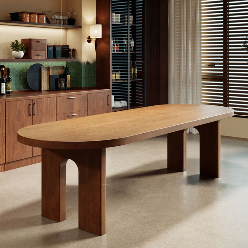 Table de salle à manger ovale en bois massif brun noisette, H 29,53 po x L 62,99 po x l 27,56 po