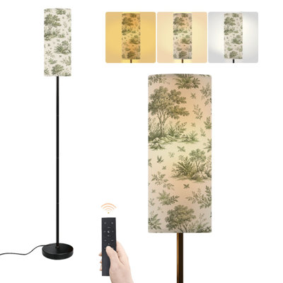 Floor Lamp Vintage Green Tree birds beige Landscape cottage nature botanical leaf Dimmable Modern Standing Lamp with Remote Control Footswitch Bulb Lampshade Tall Pole Corner Lamp for Living Room Bedroom Office