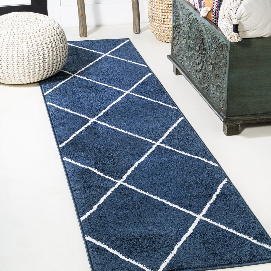 Bertrice Minimalist Diamond Trellis Navy/White Rug Wade Logan® Rug