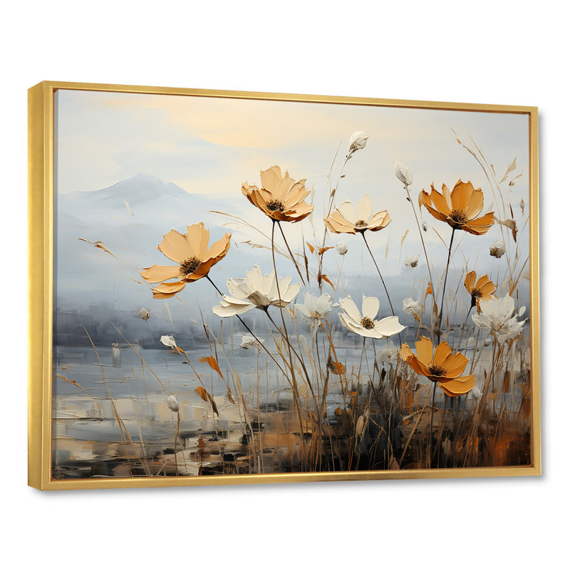 Golden Meadows Of Flowers Fields III sur toile, Cadre flottant doré, H 16 po x l 32 po x P 1 po