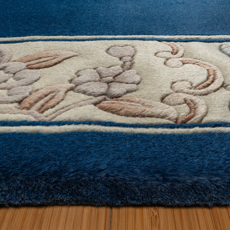 Tapis oriental oriental en saphir bleu marine beige à motif de médaillons traditionnels, Rectangulaire 3 pi x 5 pi