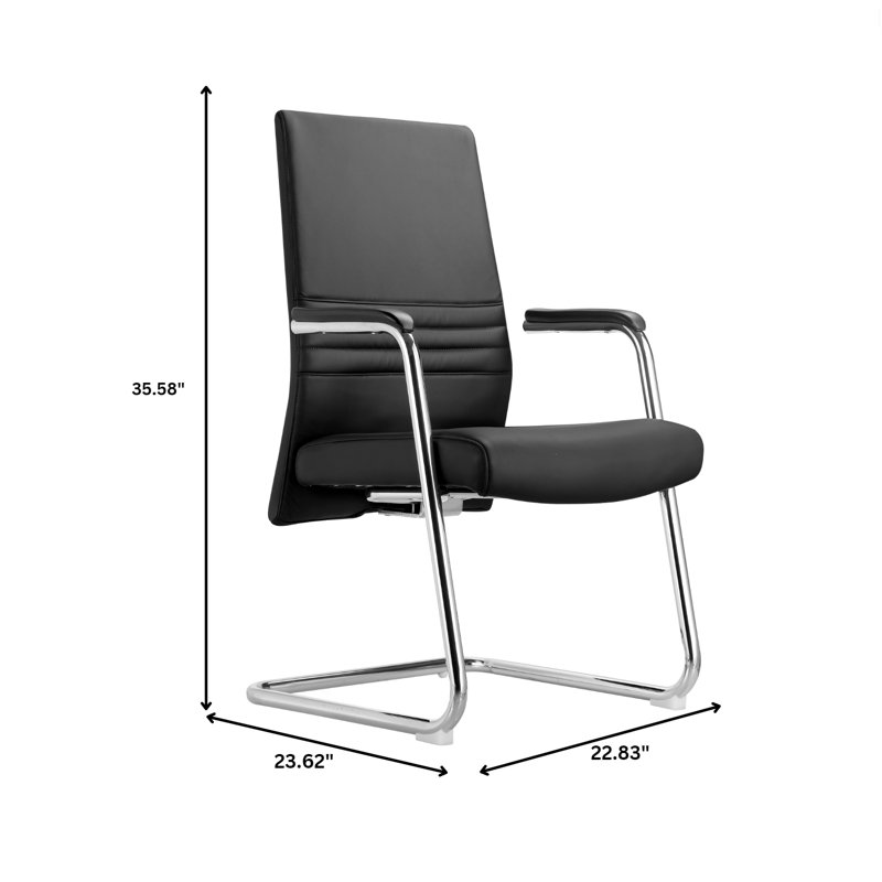 Aleen Modern Leather Upholstered Office Chair – Sleek Seat & Metal Armrest, Ergonomic Swivel Desk & Conference Seating with Adjustable Height & Fixed Frame