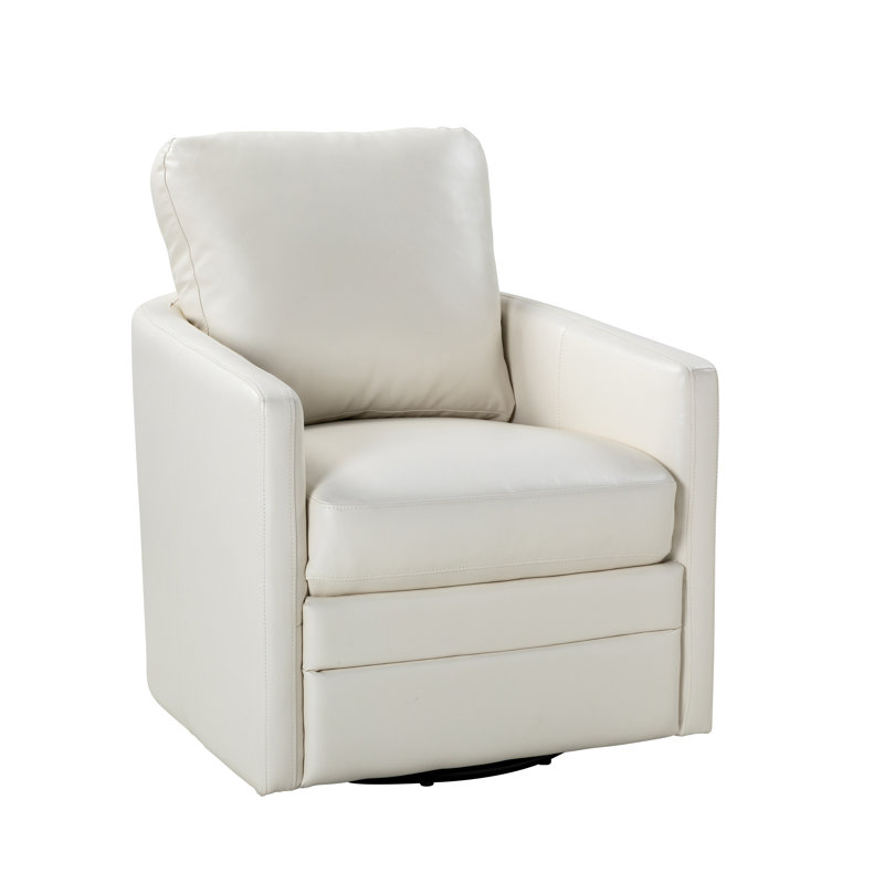 Alfonso Faux Leather Swivel Accent Chair with Removable Cushion, Ivory Vegan Leather