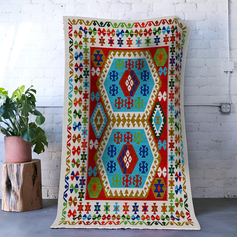 Tapis décoratif multicolore à motif traditionnel, Rectangle 3 pi 11,24 po x 5 pi 10,87 po