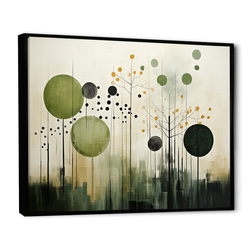 Vert, beige, scandinave moderne scandinave I - art mural moderne-scandinave, H 24 po x l 32 po x P 1 po, Cadre flottant noir