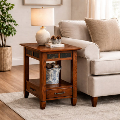 Slatestone Solid Wood End Table in Distressed Rustic Oak