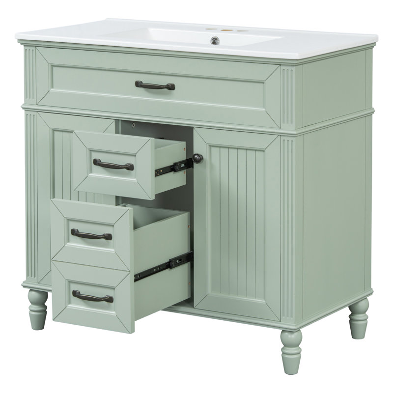 Ensemble de meuble-lavabo simple sur pied 36 po avec lavabo en céramique, armoire avec portes à fermeture en douceur, plateau basculant et 2 tiroirs