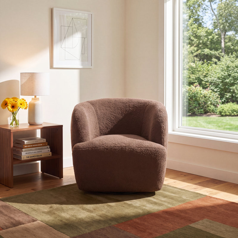Coleson Upholstered Swivel Armchair, Brown 100% Polyester