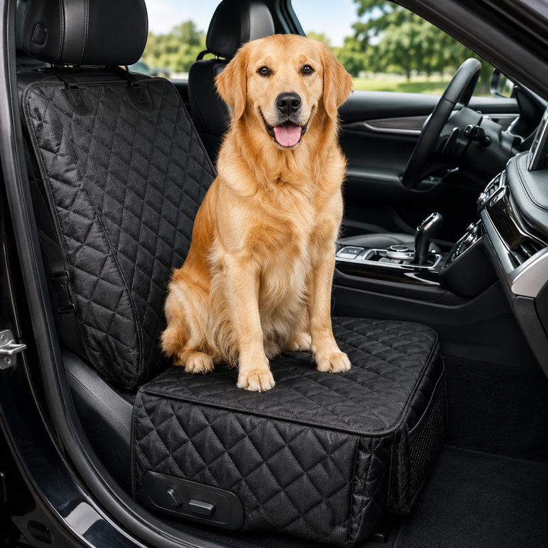 Housse imperméable et matelassée pour siège de voiture pour animaux de compagnie avec côtés surélevés et poche de rangement