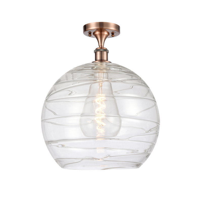 Anie Glass Semi Flush Mount, No Bulb Included, Black/Antique Brass, 16.88"H x 13.75"W x 13.75"D