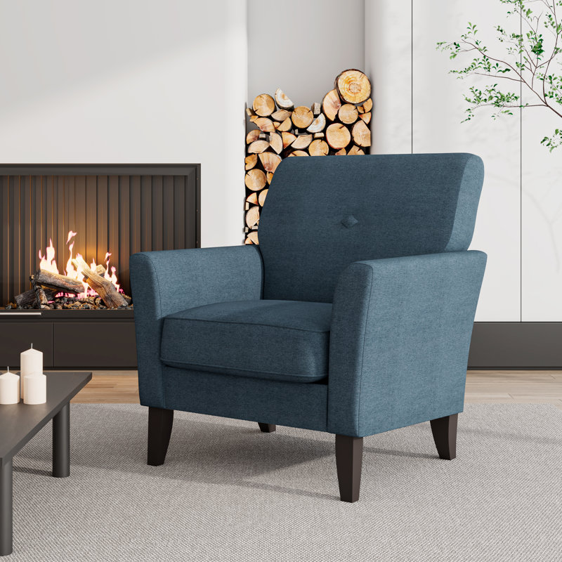 Alex Transitional Flared Arm Upholstered Armchair, Blue Polyester