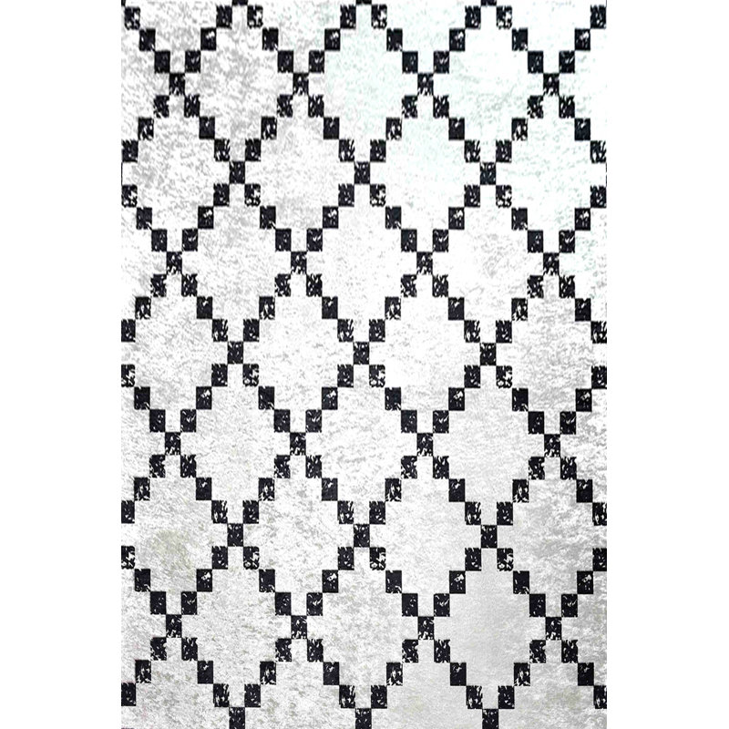 Tapis antibactérien antidérapant 100% polyester 4 pi x 6 pi (120 x 180 cm), hauteur des poils de 0,4 po | Lavable à la machine et facile d'entretien | Design élégant en noir et blanc, parfait pour le salon et la chambre à coucher