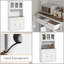 Armoire de rangement pour garde-manger blanche 71 po avec support pour micro-ondes, huche de buffet autoportante, 2 tiroirs, 5 portes en verre et tablettes réglables pour la salle à manger