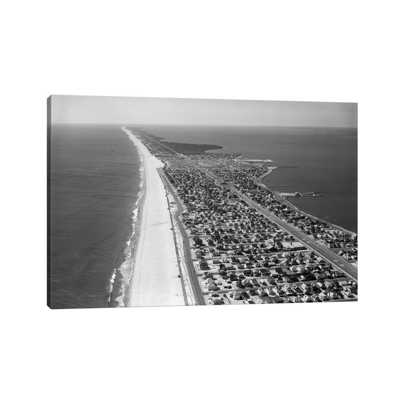 1970s-1980s Aerial of Jersey Shore Barnegat Peninsula Barrier Island Seaside Park New Jersey USA 1 Piece Wrapped Canvas Painting