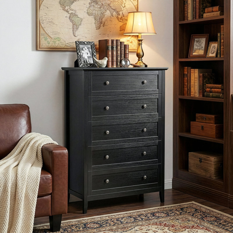 Commode 5 tiroirs 31,5 pouces, Noir