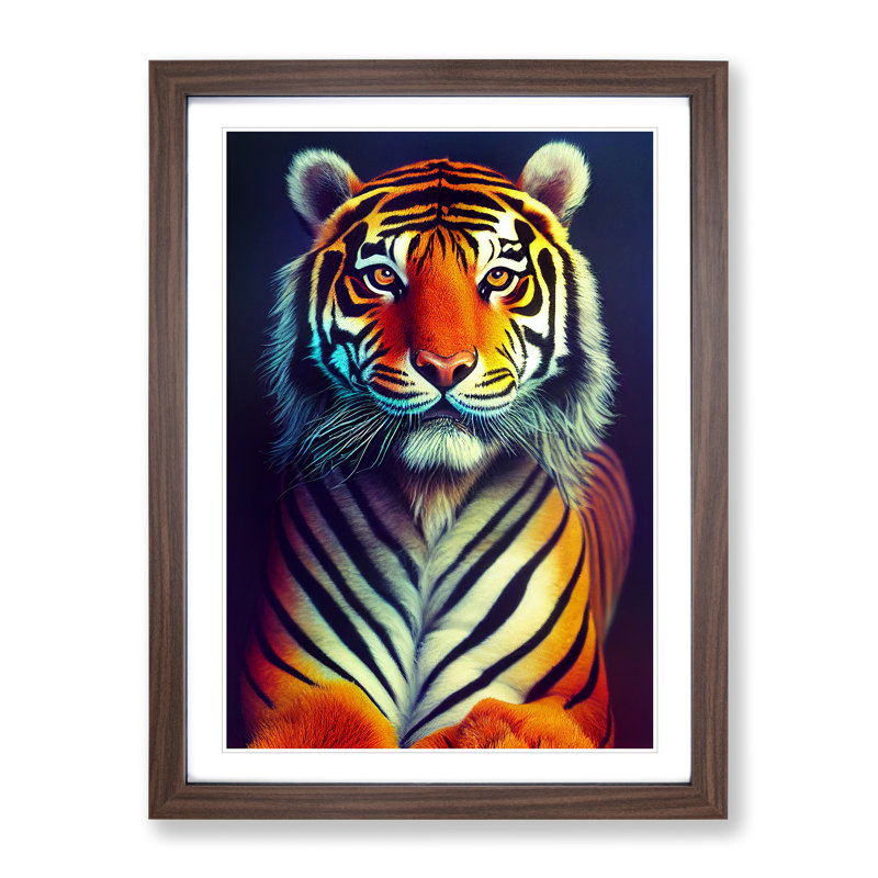Portrait of a Tiger No.1 - Wall Art, 48cm H x 36cm W x 2cm D, Walnut Framed Paper, White