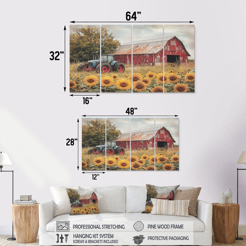 Ensemble d'art mural de campagne 4 pièces, H 32 po x l 64 po