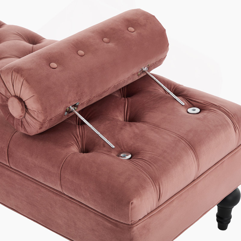 Evara Velvet Upholstered Bedroom Bench With Tufted Detailing And 2 Detachable Pillows, Pink