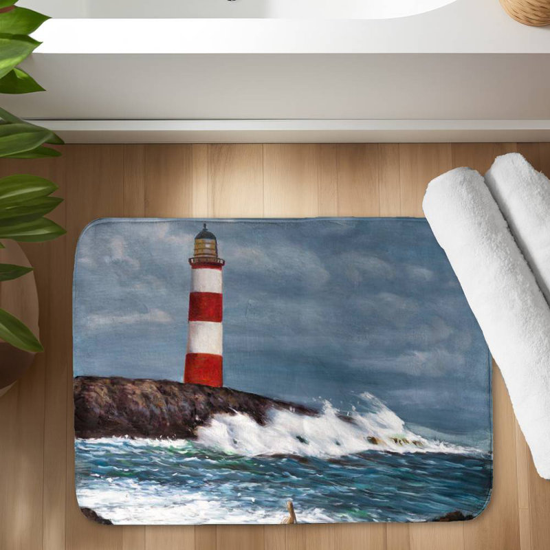 Lighthouse at the edge of the sea unleashed Bath Mat with Non-Slip Backing - Quick Dry Memory Foam Bathroom Rug - Absorbent - Modern Plush Spa-Style - Machine Washable