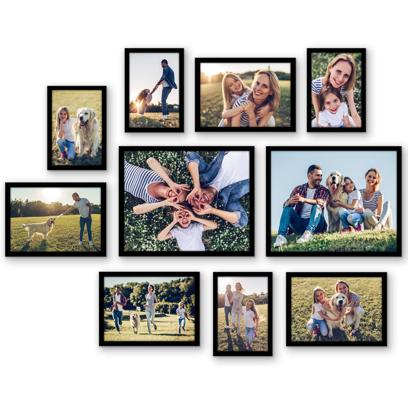 Ensemble de cadres photo 10 pièces - Ensemble de cadres muraux galerie avec deux cadres 8 x 10, 4 x 5, Black