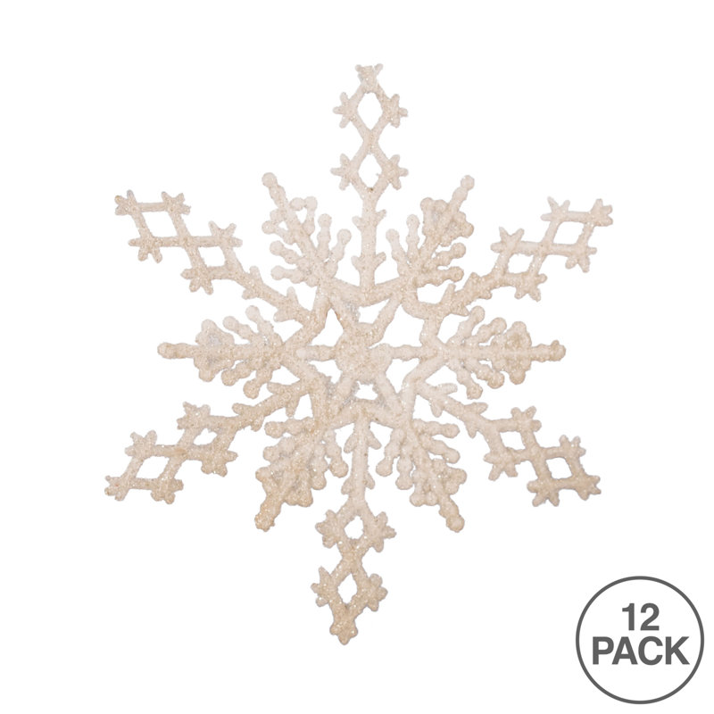Glitter Snowflake Ornament, Ivory, 8" H x 8" W x 0.5" D