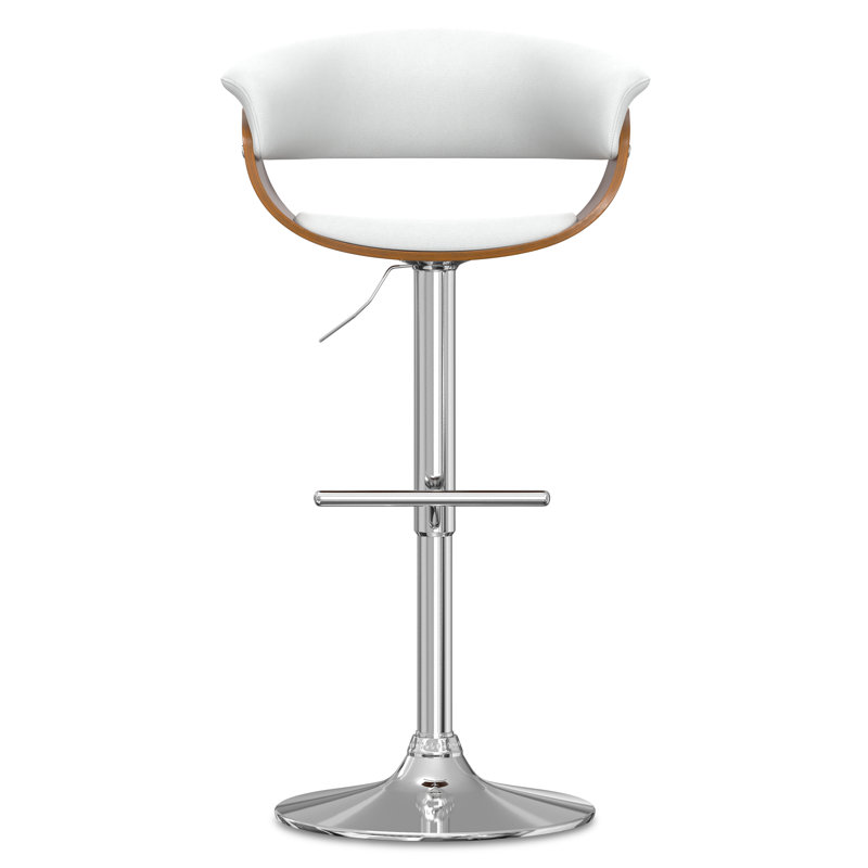 Sheldon Adjustable Swivel Upholstered Mid-Century Modern Bar Stool with Chrome Base, White