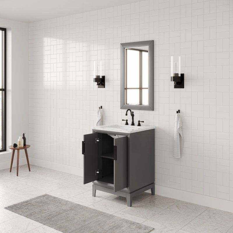 Elizabeth 24" Carrara White Marble Countertop Bath Vanitywith Mirror, Cashmere Gray