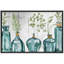 Feuilles d'eucalyptus dans un vase en verre bleu avec des plantes botaniques en bois, impressionisme contemporain sur toile encadrée-95982571-95982570
