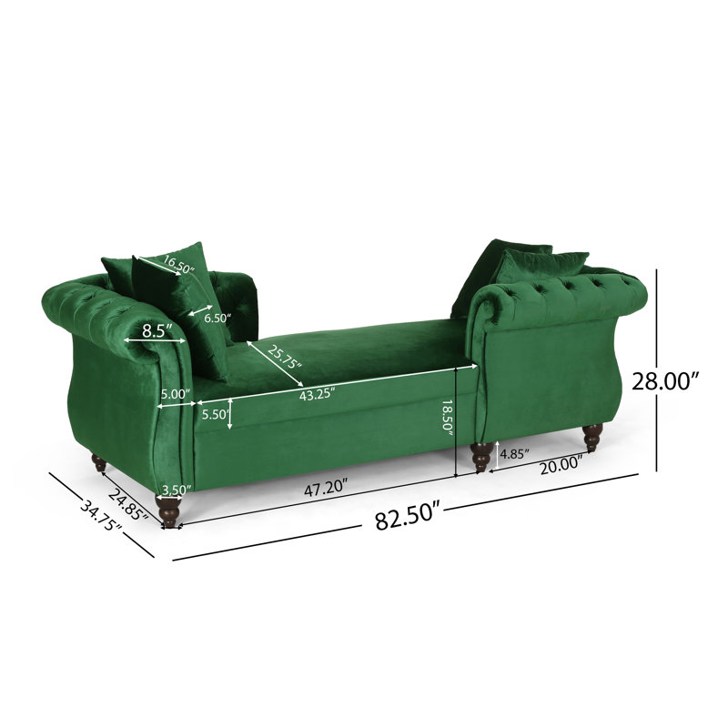 Chaise longue capitonnée à deux accoudoirs, Vert