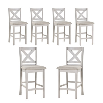 X-back Solid Wood Fabric Upholstered Bar & Counter Stool With Footrest