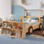 Cadre de lit simple pour voiture avec tablettes fonctionnelles de rangement, cadre de lit plateforme pour enfants avec une jolie forme de voiture, conception de style enfantin, finition naturelle-2071824803