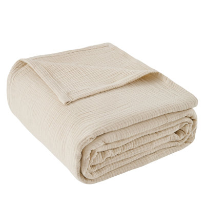 Couverture surdimensionnée 100% mousseline de coton, multi-couches respirante, légère et douce - double / grand - beige
