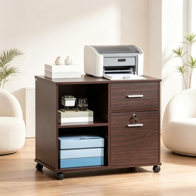 Versatile Under-Desk Storage Unit,Mobile Filing Cabinet with Lockable Drawers and Open Storage,Compact File Cabinet,Functional Rolling Cart