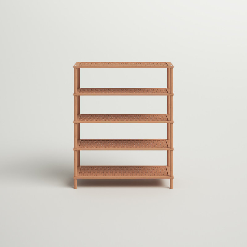 Lightweight Bamboo 5-Tier Shoe Rack with Basket Weave Shelves