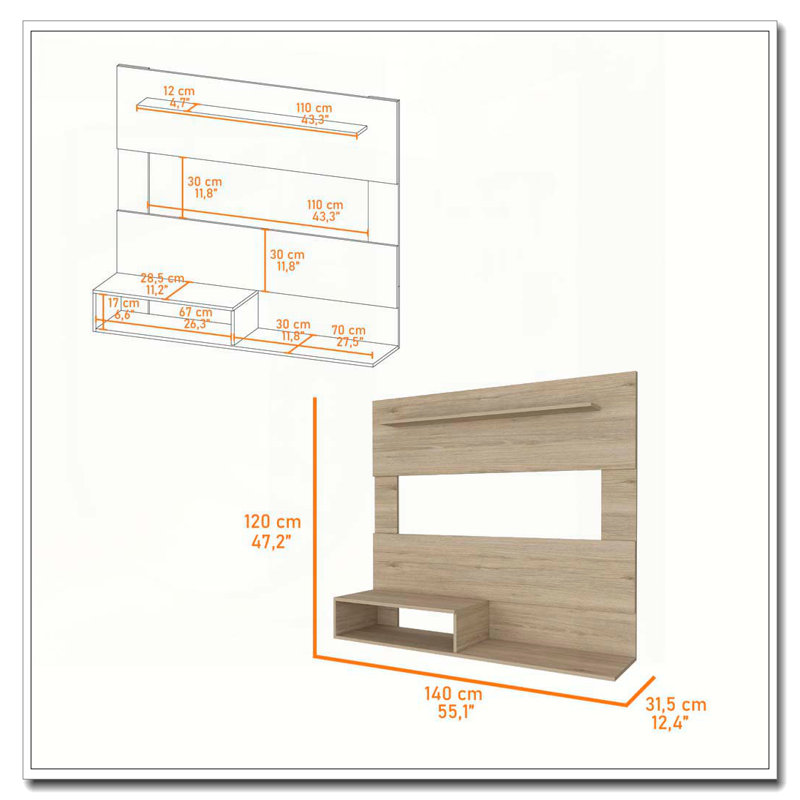 Forest Hills 3-Shelf Floating Entertainment Center Light Pine