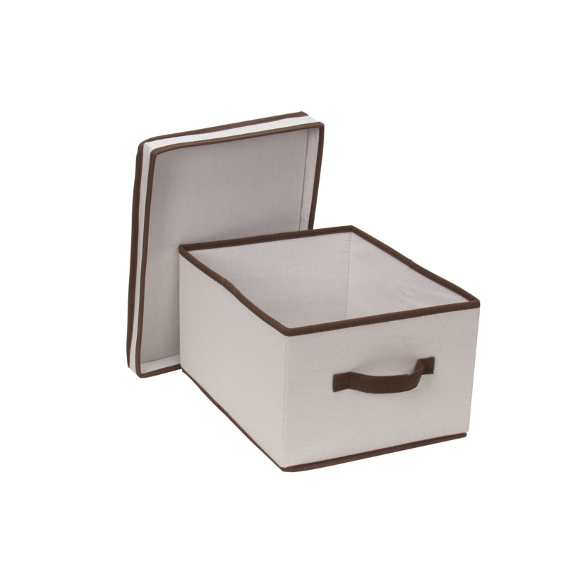 LargeStorageBoxwithLidSoftPoly-CottonCanvaswithReinforcedFrameGenerousStorageCapacityFully-RemovableLidFrontHandleVersatileFoldableandStackablewithCoffeeTrim