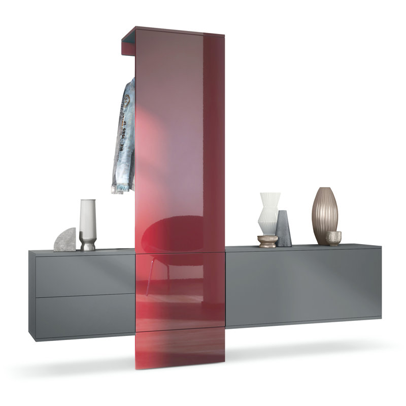 Chappa Hall Tree 209cm Wide with Shoe Storage, High-gloss burgundy