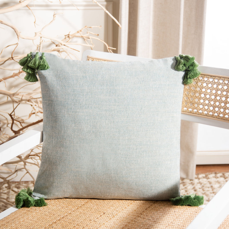 Hunter Green Cotton Blend Square Pillow with Tassels