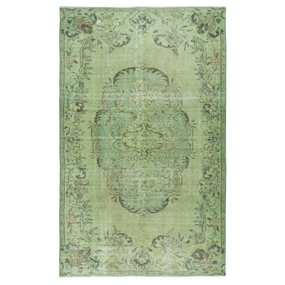 Tapis turc contemporain de couleur verte 5,7 x 9,3 pi fabriqué à la main